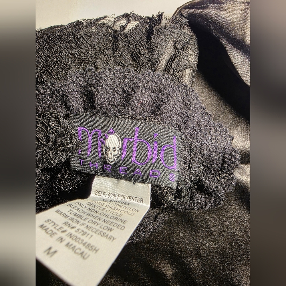 Morbid Threads Sz M Vintage Chic Black Lace Mock Neck Top Gothic - Picture 6 of 10